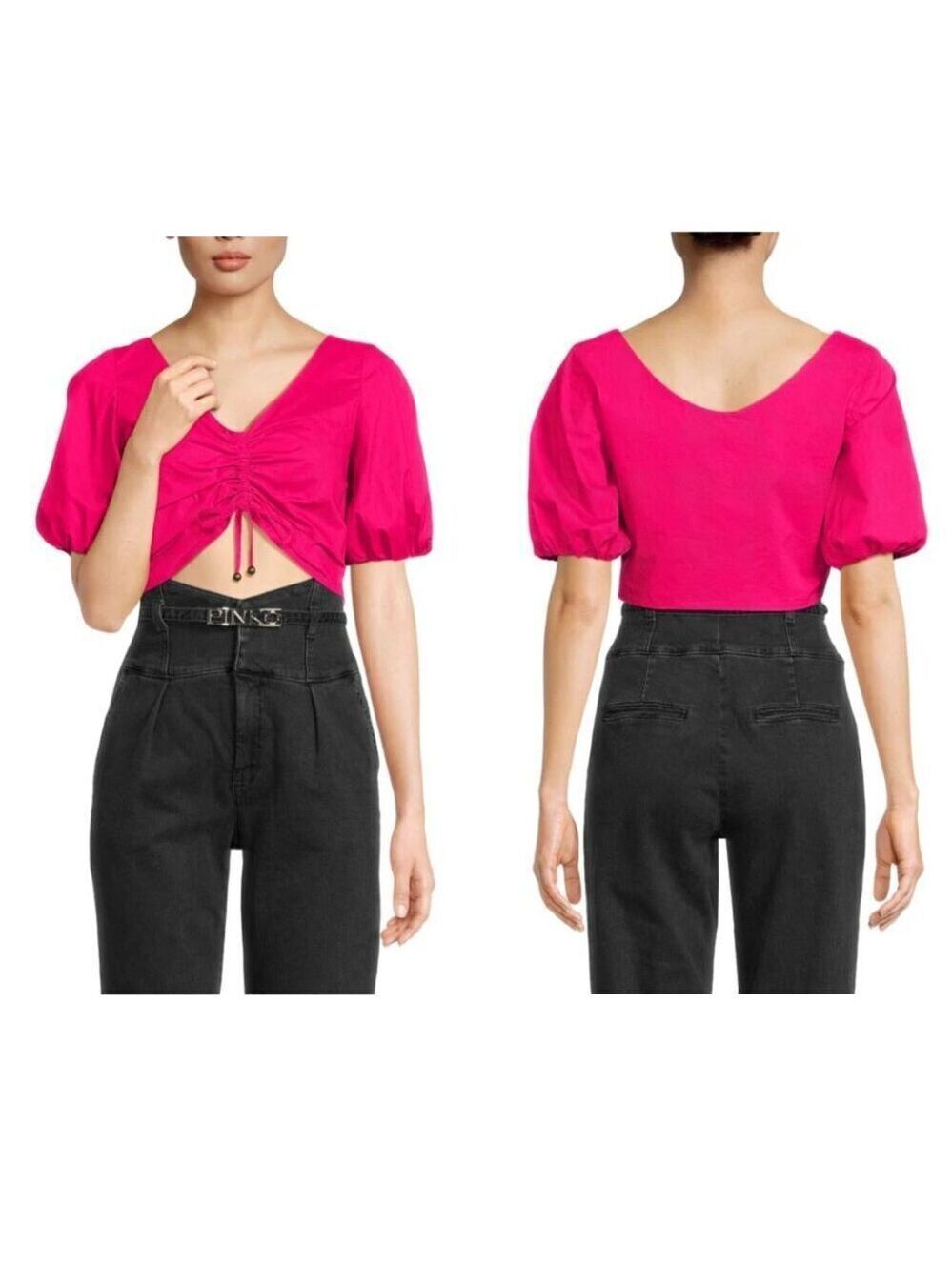 PINKO | Venezia Puff Sleeve Crop Top In Black - Picture 13 of 13